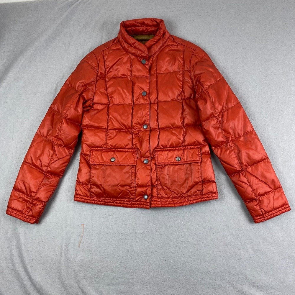Eddie Bauer Jacket Women XS Orange EB550 Down Puffer Snap Front Quilted Hiking